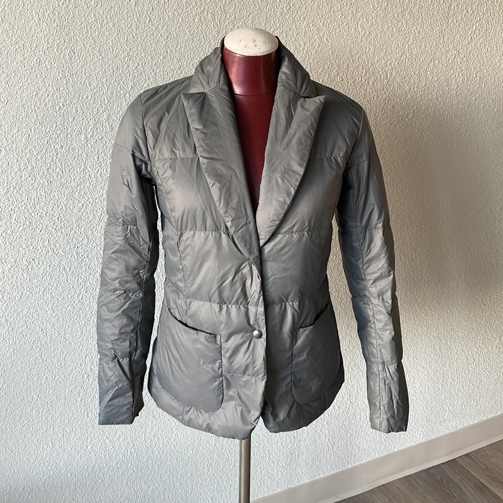Brooks Brothers Grey Short Nylon Blazer Style Puffer Jacket